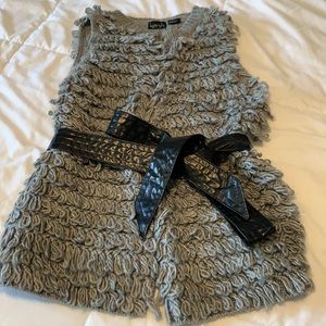 NWOT Knit Fringe Grey Vest